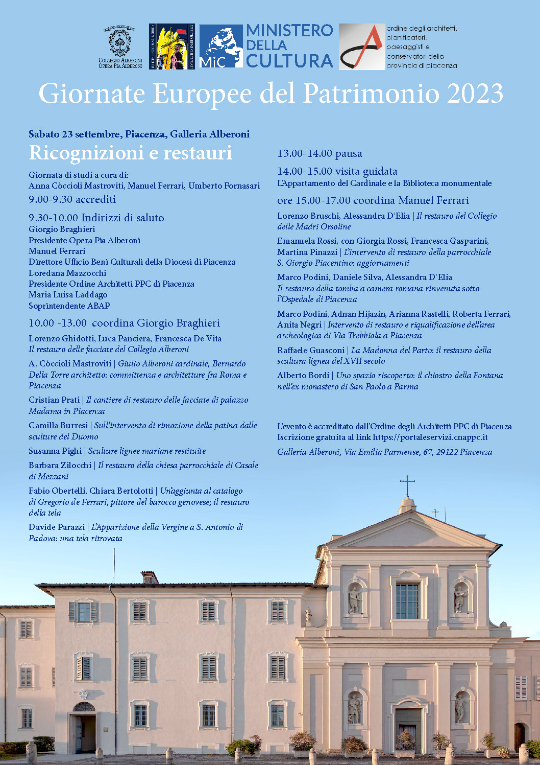 Giornate Europee del Patrimonio 2023 – “RICOGNIZIONI E RESTAURI” – sabato 23 settembre