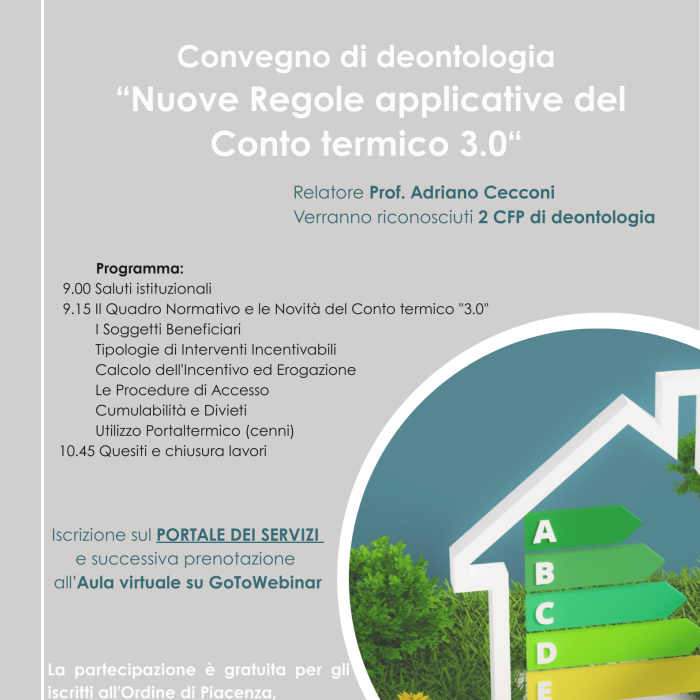 Convegno di deontologia “Nuove Regole applicative del Conto termico 3.0” 27/02/2026