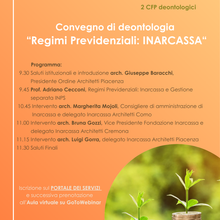 Convegno di deontologia “Regimi Previdenziali: INARCASSA” Webinar